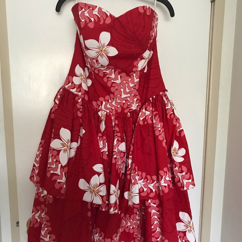 Rainbow Hawaii: Red Plumeria Strapless Dress